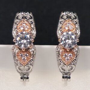 Prime Art & Jewel Brazil Cubic Zirconia Two-Tone Hoop Earrings 4.39g